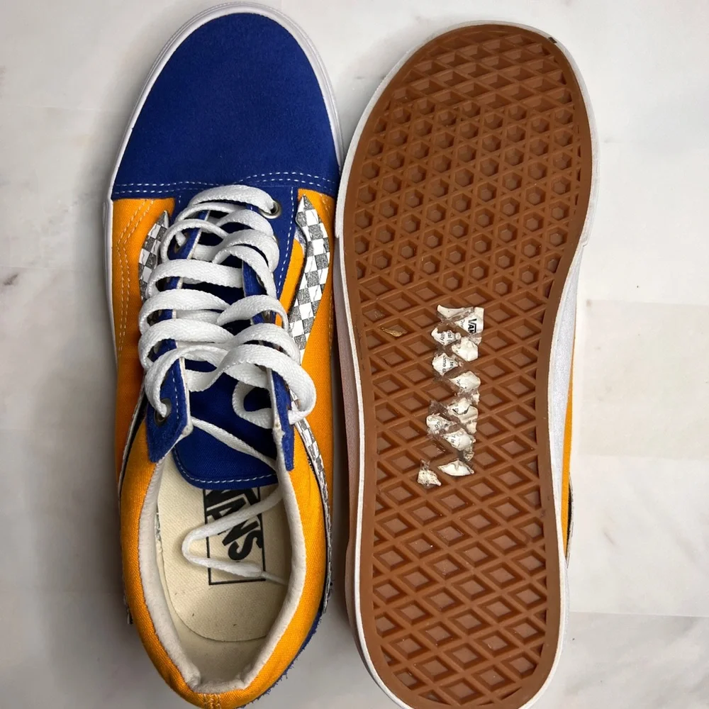 Vans Old School Low Velcro Checkerboard Blue Yellow - Picture 8 of 8